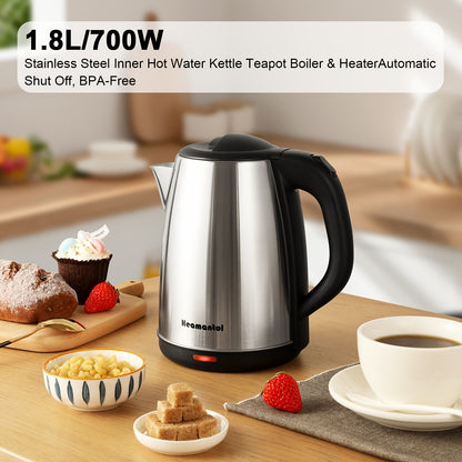 1.8L Electric Kettle, Stainless Steel Double Wall Hot Water Boiler with Auto Shut Off, Boil-Dry Protection, LED Indicator, and BPA-Free Design for Coffee and Tea Lovers