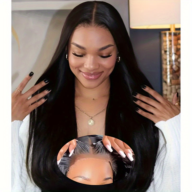 5x5 HD Lace Put On And Go Glueless Closure Wigs Human Hair Straight Human Hair Pre Plucked Pre Cut No Glue 3 Seconds To Wear Glueless Wig Transparent Lace Front Wigs Human Hair Wig For Women Pre Bleached Knots 180 Density