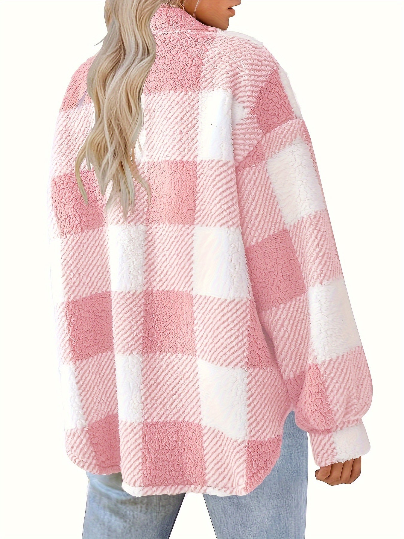 Stylish Plaid Teddy Coat - Women's Casual Jackets with Long Sleeves, Thermal Insulation, and Versatile Button Front Design for Winter Outwear - Soft, Warm, and Cozy