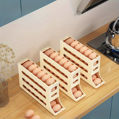 30-Egg Capacity 4-Tier Large Space-Saving Refrigerator Organizer with Automatic Rolling Egg Dispenser