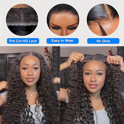 13x6 Deep Wave Wig Human Hair Ready To Wear Glueless Deep Wave Wigs Human Hair Pre Plucked Pre Cut 200 Density 13x6 Pre-Everything Deep Water Curly Lace Front Wig With Pre Bleached Knots