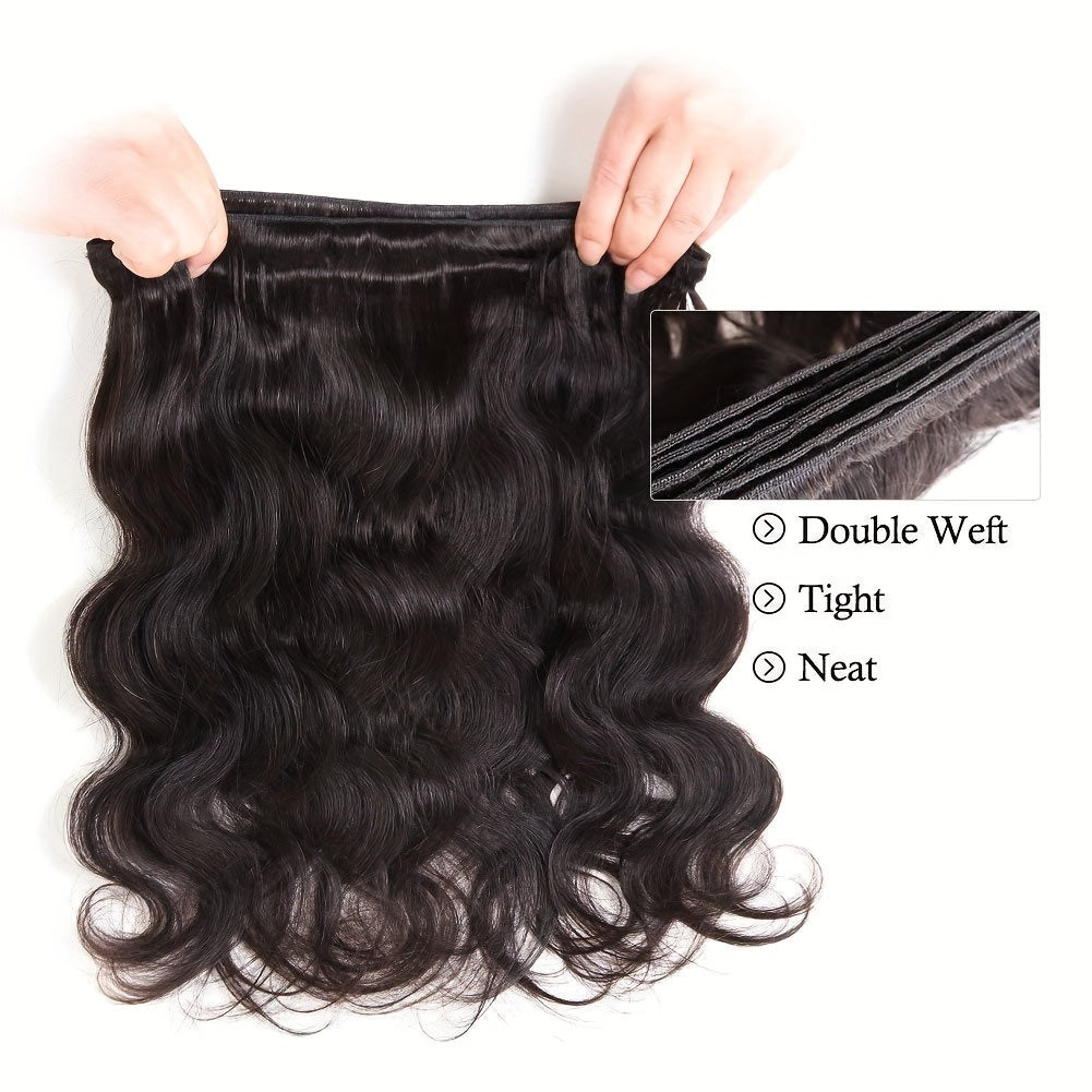 3 Bundles Brazilian Virgin Human Hair Extensions, 100% Unprocessed 10A Body Wave Weft, 300G Tangle-Free Shedding-Resistant for African American Women