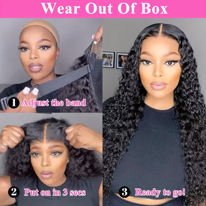 250% Density 6x4 Water Wave Put On And Go Glueless Wigs Pre Plucked Water Wave Lace Front Wigs 100% Human Hair For Women Transparent Closure Wigs Natural Color