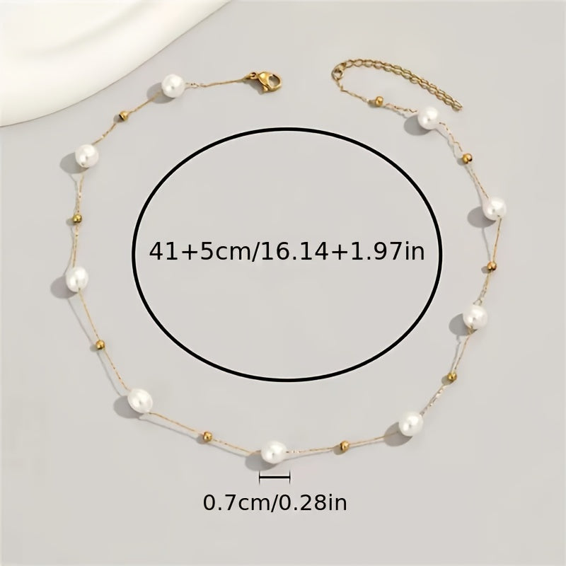 Random Number of Beads Faux Pearl Necklace - Elegant Simple Style Acrylic Jewelry for Daily Wear, Female Gift, Chains with Timeless Beauty and Versatility