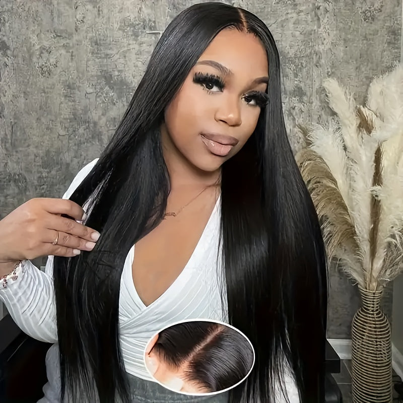 5x5 HD Lace Put On And Go Glueless Closure Wigs Human Hair Straight Human Hair Pre Plucked Pre Cut No Glue 3 Seconds To Wear Glueless Wig Transparent Lace Front Wigs Human Hair Wig For Women Pre Bleached Knots 180 Density