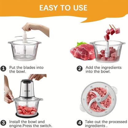 Food Processor, Meat Grinder With 2 Bowls 8 Cup And 8 Cup, Food Chopper Electric Vegetable Chopper With 4 Large Sharp Blades For Fruits, Meat, Vegetables, Baby Food, Nuts, 2 Speed