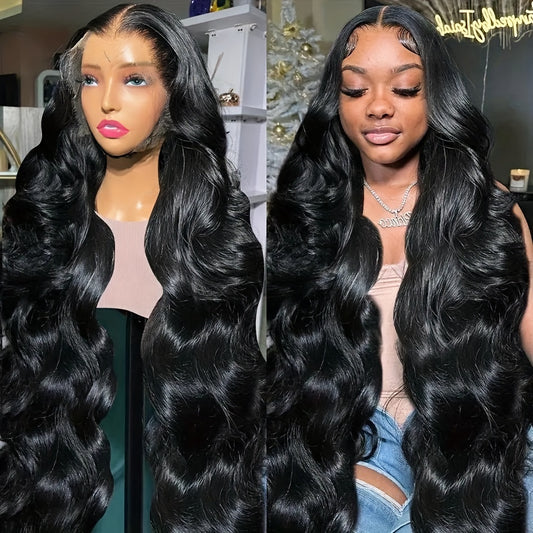 Glueless Wig Human Hair Ready To Wear Body Wave Lace Human Hair 13x4 Lace Closure Glueless Wig Pre Cut 100% Human Hair Wig For Women 200 Density Transparent Lace Wigs Human Hair Natural Black Color