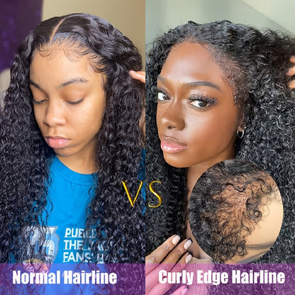 Deep Wave 4C Edges Frontal Wig 13x4 Lace Front Human Hair Wigs Deep Curly Lace Front Wig Human Hair For Women Brazilian Remy Human Hair Wigs With Curly Baby Hair Kinky Hairline