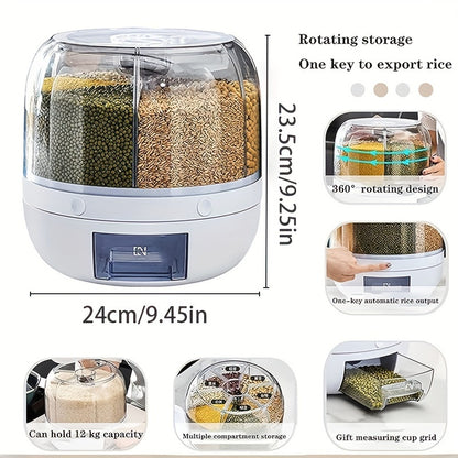 1/2 Piece 22 Lb Capacity 360° Rotating Food Dispenser - One-Touch Output Rice Storage Round Cereal Container for Small Grains, Beans, and Rice