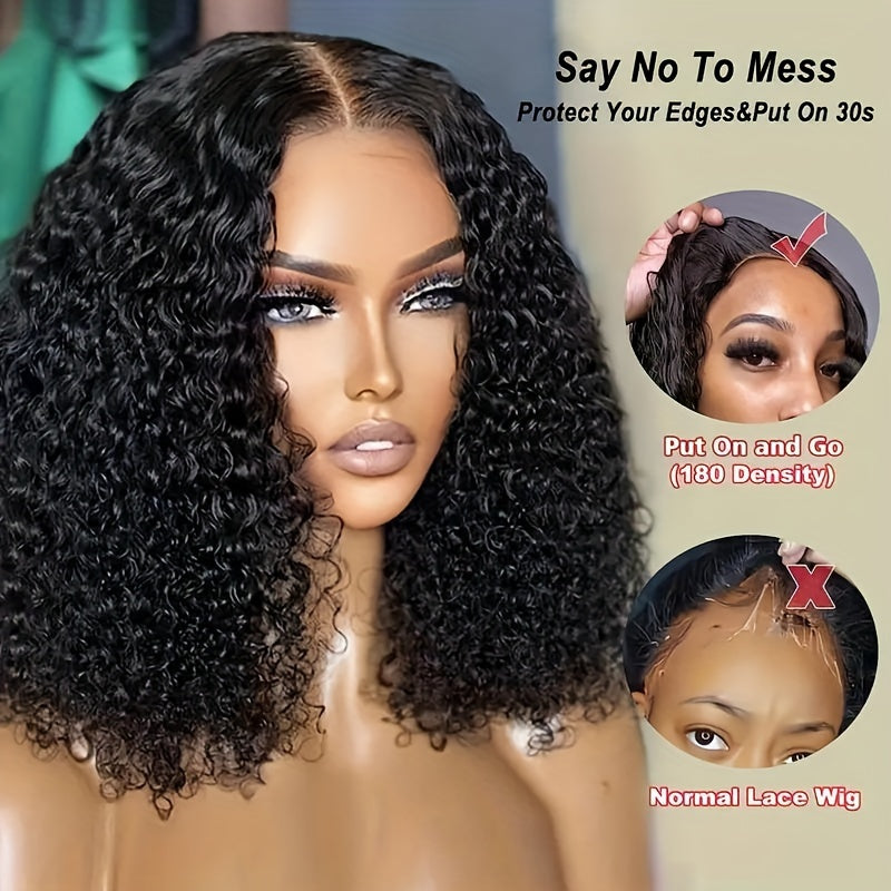 Put On And Go Wigs Human Hair Pre Plucked Pre Cut For Beginners Curly Wave Bob Wig Human Hair Lace Front Wigs For Women Upgraded No Glue 6x4 Lace Closure Short Curly Bob Wig Throw On & Go Wig.