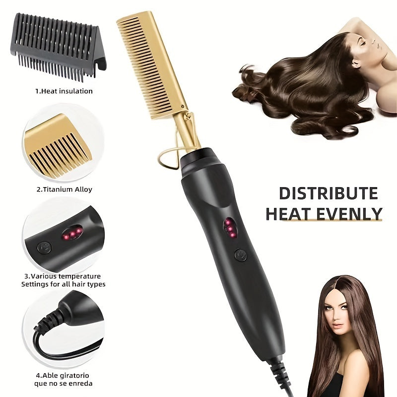 Copper Color Comb Styler - Multi-Purpose Hair Straightener and Curler for Wet and Dry Hair - Fast Heating, Easy-to-Use, Versatile, and Safe Electric Heating Comb for Salon-Quality Styling at Home