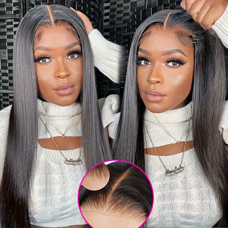 5x5 HD Lace Put On And Go Glueless Closure Wigs Human Hair Straight Human Hair Pre Plucked Pre Cut No Glue 3 Seconds To Wear Glueless Wig Transparent Lace Front Wigs Human Hair Wig For Women Pre Bleached Knots 180 Density