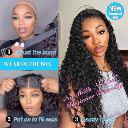 13x6 Deep Wave Wig Human Hair Ready To Wear Glueless Deep Wave Wigs Human Hair Pre Plucked Pre Cut 200 Density 13x6 Pre-Everything Deep Water Curly Lace Front Wig With Pre Bleached Knots