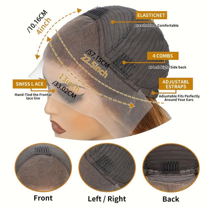 200% Density Highlight 13x4 Ombre Lace Front Wig Human Hair Pre Plucked HD Transparent 4/27 Honey Blonde Lace Frontal Wigs With Baby Hair Colored Water Wave Lace Front Wig Human Hair For Women