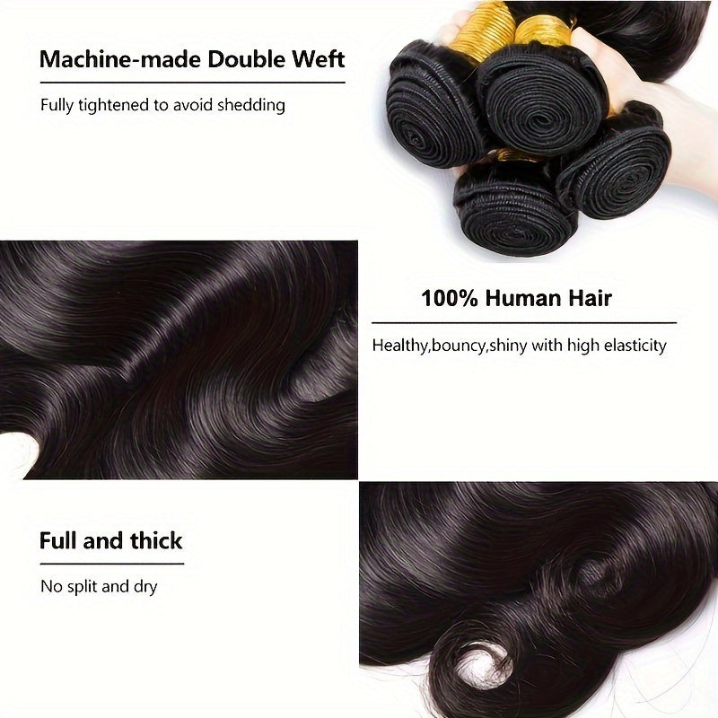 3 Bundles Brazilian Virgin Human Hair Extensions, 100% Unprocessed 10A Body Wave Weft, 300G Tangle-Free Shedding-Resistant for African American Women