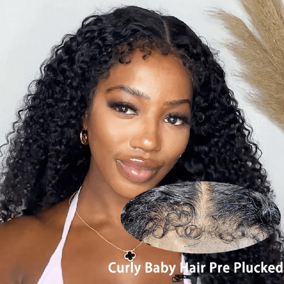 Deep Wave 4C Edges Frontal Wig 13x4 Lace Front Human Hair Wigs Deep Curly Lace Front Wig Human Hair For Women Brazilian Remy Human Hair Wigs With Curly Baby Hair Kinky Hairline