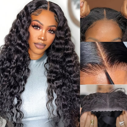 250% Density 6x4 Water Wave Put On And Go Glueless Wigs Pre Plucked Water Wave Lace Front Wigs 100% Human Hair For Women Transparent Closure Wigs Natural Color