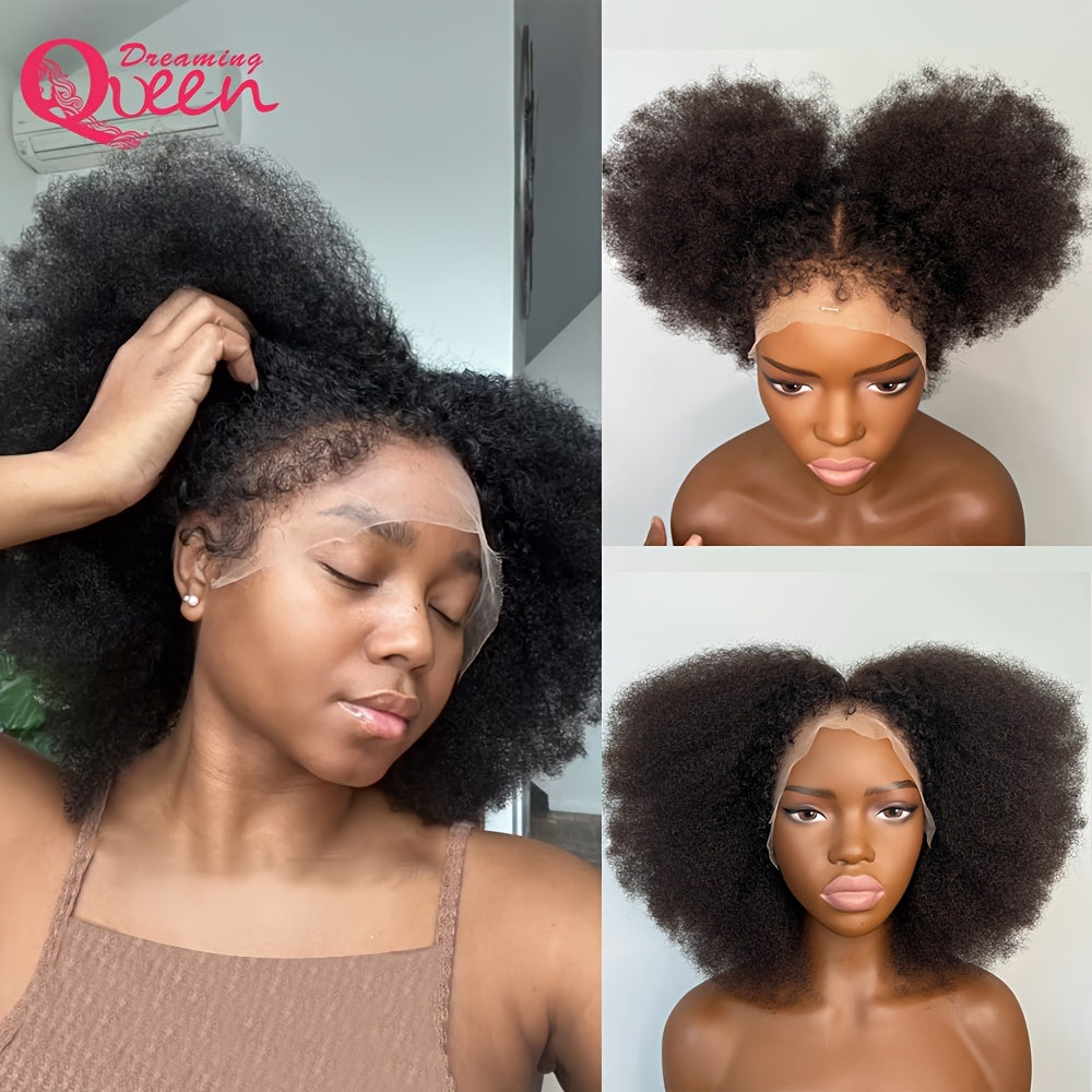 180% Density Afro Kinky Curly Lace Wig - Lace Wigs With 4B Hairline, Transparent HD Lace, Preplucked Mongolian Hair, 13x4 Lace Frontal, Kinky Edges, Real Natural Hairline, Fluffy Hair For Women