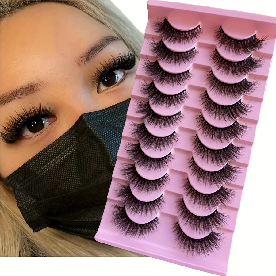 10 Pairs Premium Fluffy Faux Mink False Eyelashes - Volume-Boosted, Naturally Full & Dramatic Cat Eye Style - Luxurious, Lightweight & Reusable for a Flawless Finish