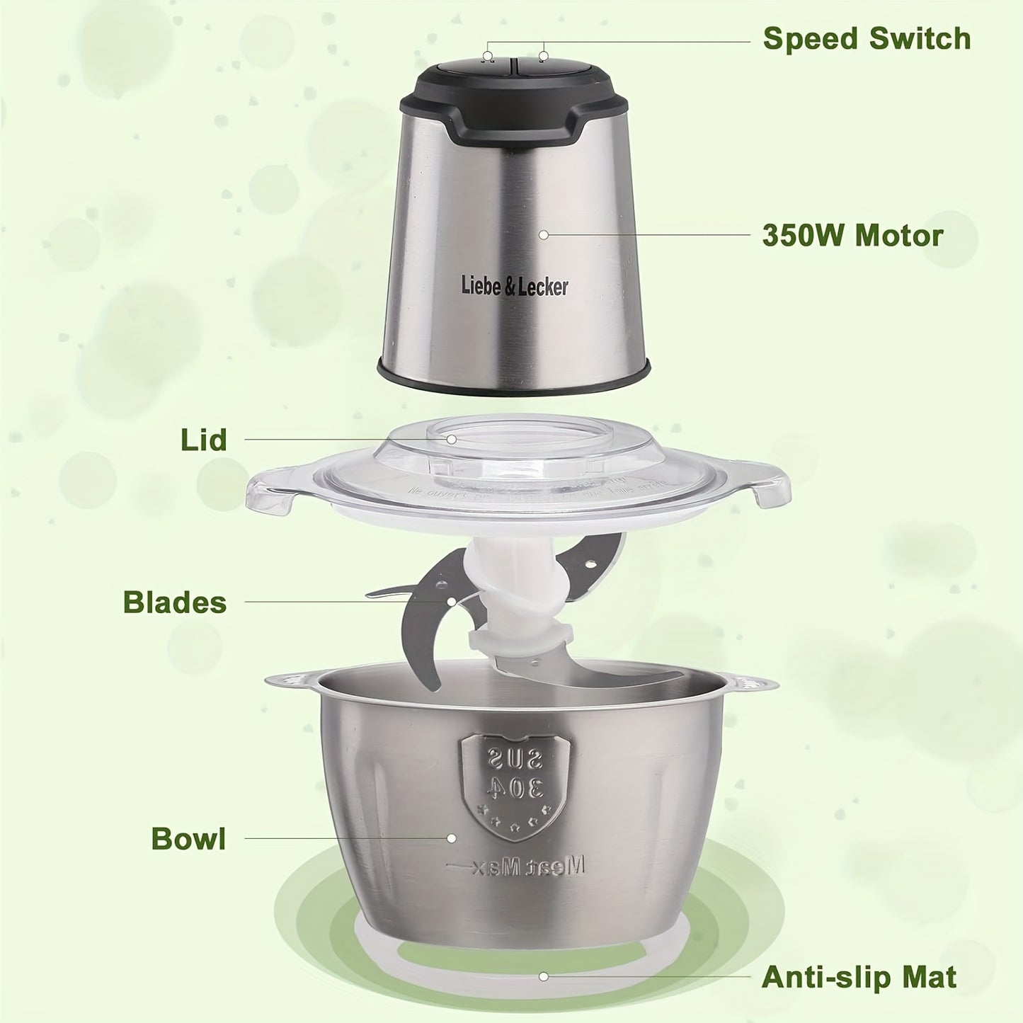 Food Processor, Meat Grinder With 2 Bowls 8 Cup And 8 Cup, Food Chopper Electric Vegetable Chopper With 4 Large Sharp Blades For Fruits, Meat, Vegetables, Baby Food, Nuts, 2 Speed