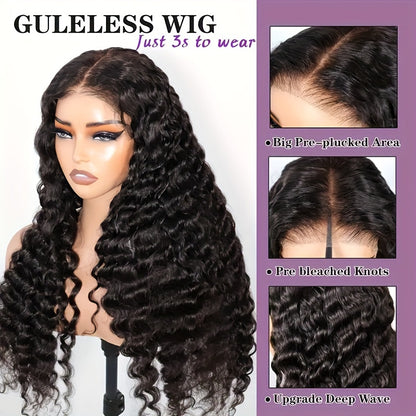 13x6 Deep Wave Wig Human Hair Ready To Wear Glueless Deep Wave Wigs Human Hair Pre Plucked Pre Cut 200 Density 13x6 Pre-Everything Deep Water Curly Lace Front Wig With Pre Bleached Knots