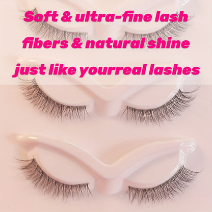 5 Pairs Short Strip Lashes - 3D Natural Wispy Faux Mink Eyelashes with Transparent Stem, Crisscrossed Cat Eye Design, Reusable and Easy to Apply