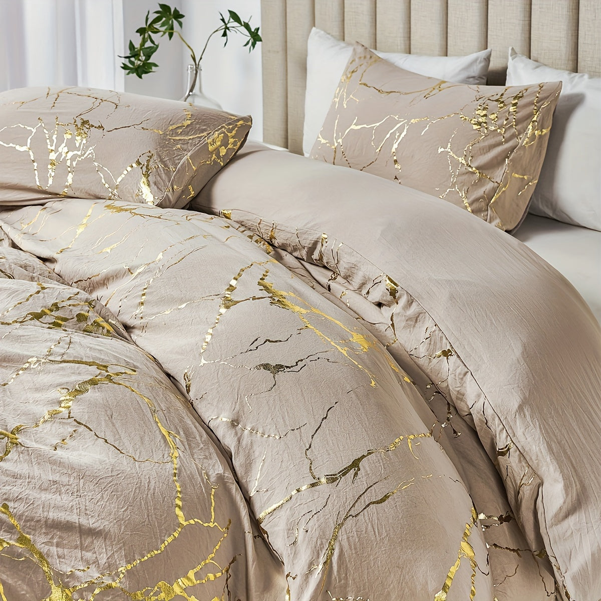 3pcs Luxury Bronzing Print Duvet Cover Set - Soft, Comfortable, and Breathable Bedding for Bedroom and Guest Room with 1 Duvet Cover and 2 Pillowcases - No Filling, Easy Care and Hypoallergenic