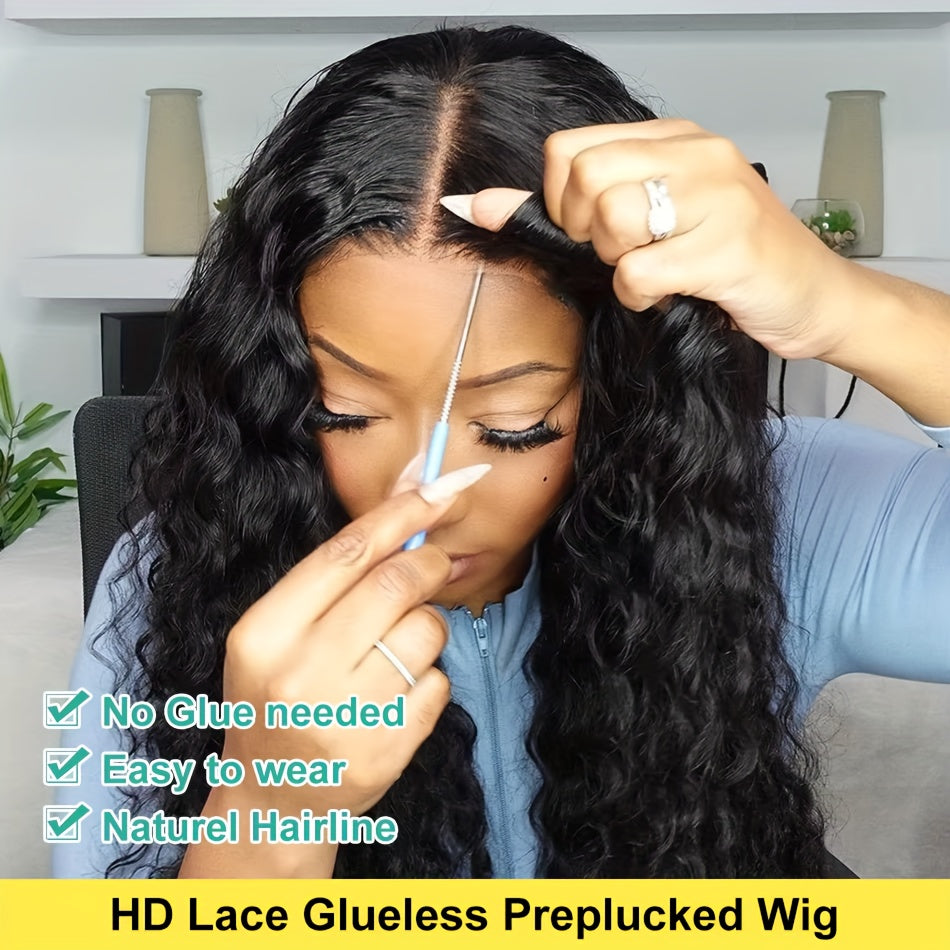 250% Density 6x4 Water Wave Put On And Go Glueless Wigs Pre Plucked Water Wave Lace Front Wigs 100% Human Hair For Women Transparent Closure Wigs Natural Color