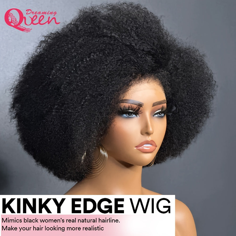 180% Density 13x4 Lace Front Wig - Preplucked Mongolian Remy Hair Lace Frontal with Kinky Edges and Natural Hairline for a Realistic Look