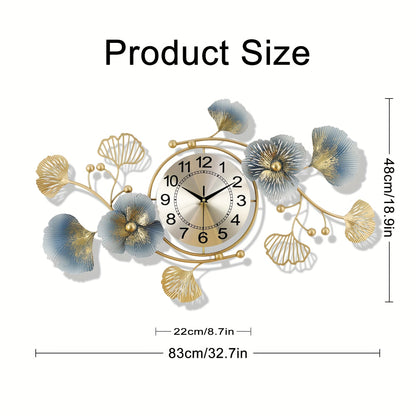 33in Large Metal Wall Clock For Livingroom, Adjustable Ginkgo Leaf Design Wall Clocks For Home Decorations, Silent Non Ticking Decoration Extra Wall Clocks For Bedroom Livingroom Kitchen