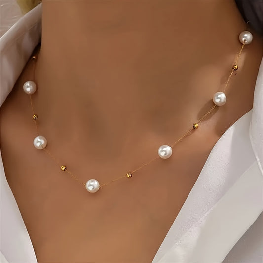 Random Number of Beads Faux Pearl Necklace - Elegant Simple Style Acrylic Jewelry for Daily Wear, Female Gift, Chains with Timeless Beauty and Versatility