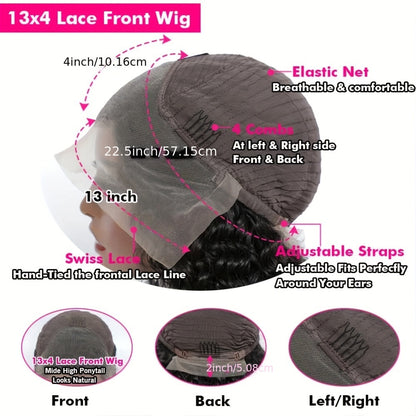 Glueless Wig Human Hair Ready To Wear Body Wave Lace Human Hair 13x4 Lace Closure Glueless Wig Pre Cut 100% Human Hair Wig For Women 200 Density Transparent Lace Wigs Human Hair Natural Black Color