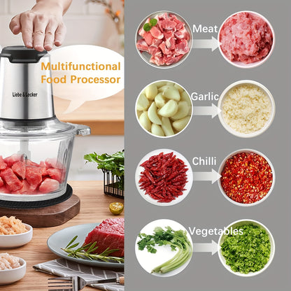 Food Processor, Meat Grinder With 2 Bowls 8 Cup And 8 Cup, Food Chopper Electric Vegetable Chopper With 4 Large Sharp Blades For Fruits, Meat, Vegetables, Baby Food, Nuts, 2 Speed