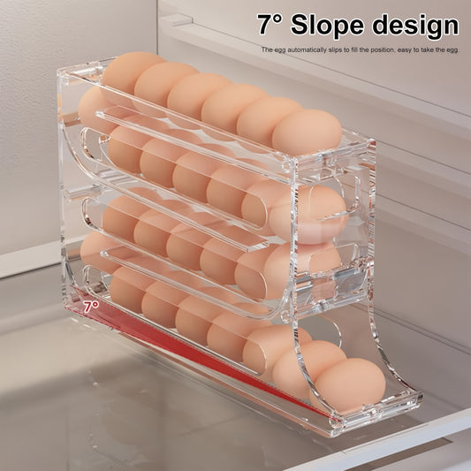 30-Egg Capacity 4-Tier Large Space-Saving Refrigerator Organizer with Automatic Rolling Egg Dispenser