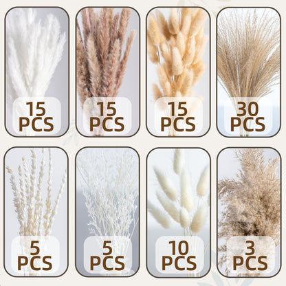 98-180pcs Luxurious Pampas Grass Bouquet - Dried Floral Arrangement Centerpiece with Rustic Charm - Perfect for Wedding, Boho Home Decor, and Table Decorations