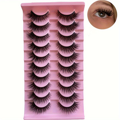 10 Pairs Premium Fluffy Faux Mink False Eyelashes - Volume-Boosted, Naturally Full & Dramatic Cat Eye Style - Luxurious, Lightweight & Reusable for a Flawless Finish