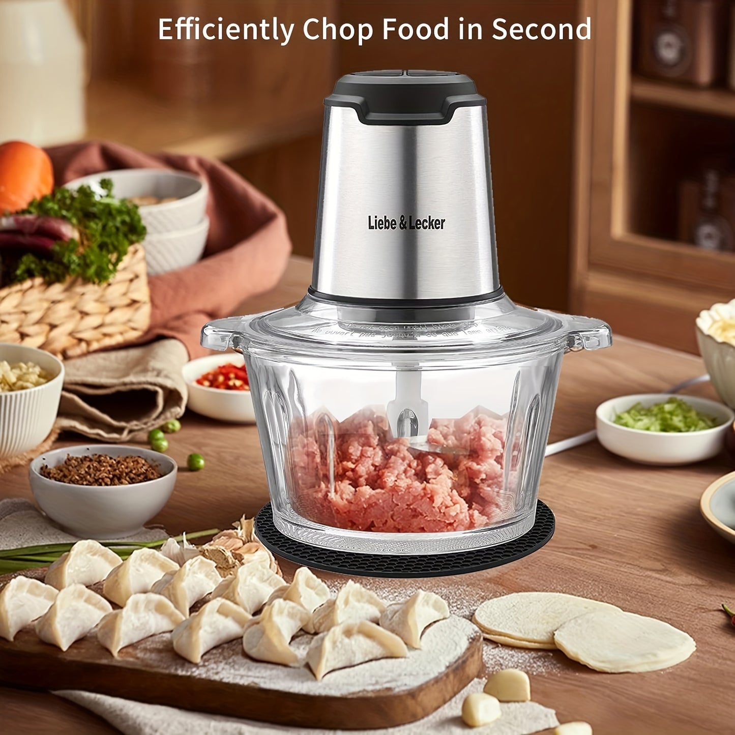 Food Processor, Meat Grinder With 2 Bowls 8 Cup And 8 Cup, Food Chopper Electric Vegetable Chopper With 4 Large Sharp Blades For Fruits, Meat, Vegetables, Baby Food, Nuts, 2 Speed