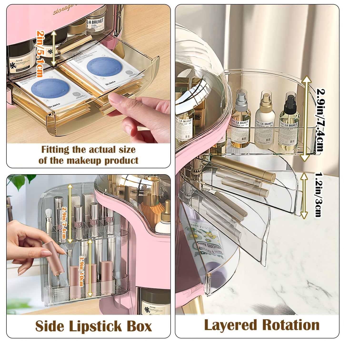 Makeup Storage Organiser with Clear Lid, Skincare Organiser Drawers Beauty Holder Cosmetic Organisers for Bathroom, DressingTable Organiser Dustproof Waterproof