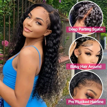 38 40 Loose Deep Wave Human Hair 13x4 HD Transparent Lace Closure Wigs Human Hair Curly Lace Front Wigs For Women Halloween Christmas