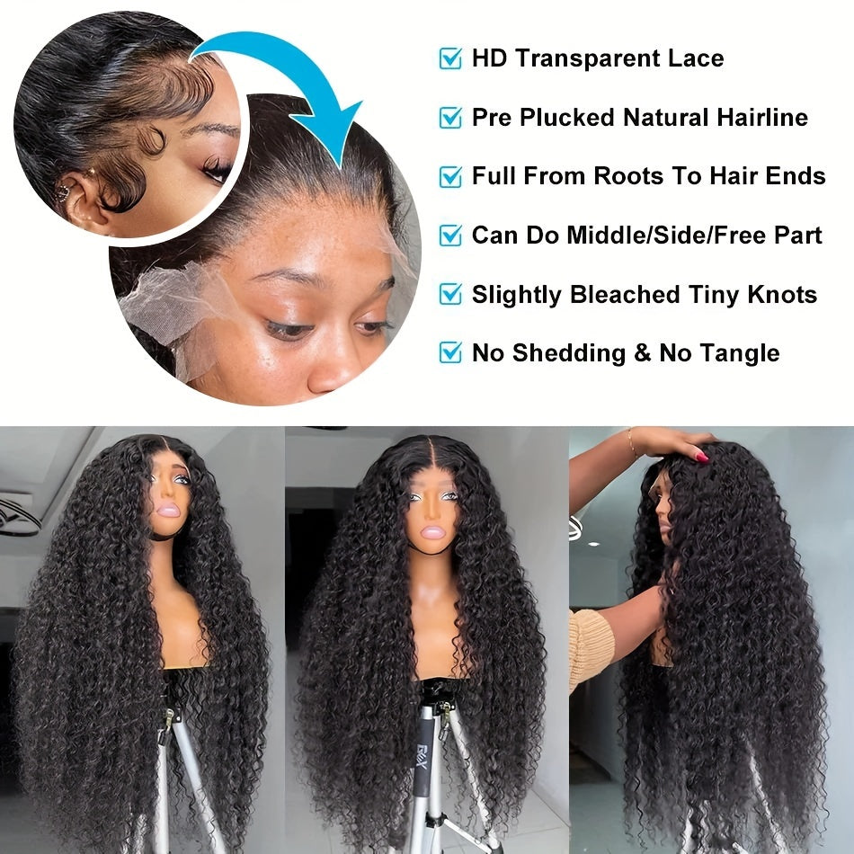 250% Density Deep Wave Lace Front Wigs 13X4 HD Lace Front Wigs 100% Brazilian Human Hair Full Edges Ear To Ear Swiss HD Pre Plucked Lace Wig With Baby Hair Deep Curly Wave Wig For Daily Wear