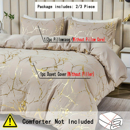 3pcs Luxury Bronzing Print Duvet Cover Set - Soft, Comfortable, and Breathable Bedding for Bedroom and Guest Room with 1 Duvet Cover and 2 Pillowcases - No Filling, Easy Care and Hypoallergenic