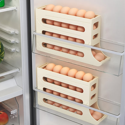 30-Egg Capacity 4-Tier Large Space-Saving Refrigerator Organizer with Automatic Rolling Egg Dispenser