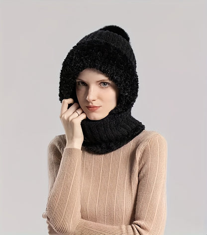 Knitted Hat For Women In Autumn And Winter, Thickened With Fleece, Cold Resistant Hat, Scarf Mask, One-piece Warm Hat, Outdoor Cycling Hat