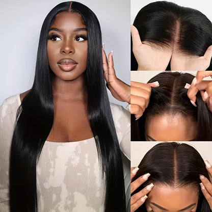 Glueless Wigs 4X4 HD Lace Front Wig Straight Lace Front Wigs Human Hair 100% Brazilian Human Hair Wig Natural 4X4 Full Edges Lace Pre-Plucked Lace Wig With Baby Hair For Women Ear To Ear Swiss HD Lace For Natural Looking