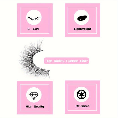 5 Pairs Short Strip Lashes - 3D Natural Wispy Faux Mink Eyelashes with Transparent Stem, Crisscrossed Cat Eye Design, Reusable and Easy to Apply