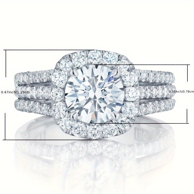 4-Prong Setting Sparkling Zirconia Micro Pave 3-Row Ring - Engagement Rings for Women with Exquisite Design, Perfect for Wedding, Casual, Party Occasions - High-Quality, Durable, and Affordable Jewelry