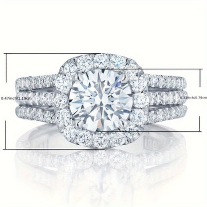 4-Prong Setting Sparkling Zirconia Micro Pave 3-Row Ring - Engagement Rings for Women with Exquisite Design, Perfect for Wedding, Casual, Party Occasions - High-Quality, Durable, and Affordable Jewelry