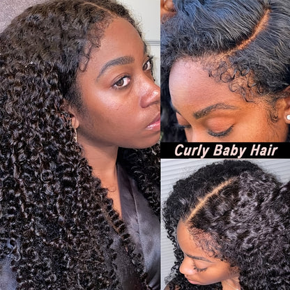 Deep Wave 4C Edges Frontal Wig 13x4 Lace Front Human Hair Wigs Deep Curly Lace Front Wig Human Hair For Women Brazilian Remy Human Hair Wigs With Curly Baby Hair Kinky Hairline