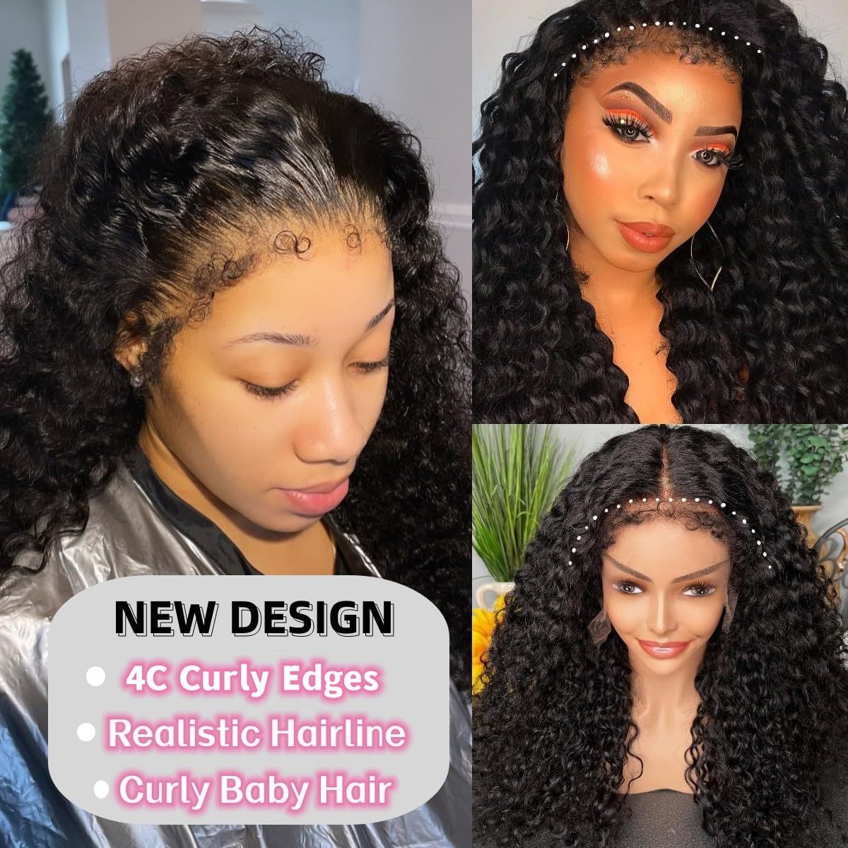 Deep Wave 4C Edges Frontal Wig 13x4 Lace Front Human Hair Wigs Deep Curly Lace Front Wig Human Hair For Women Brazilian Remy Human Hair Wigs With Curly Baby Hair Kinky Hairline