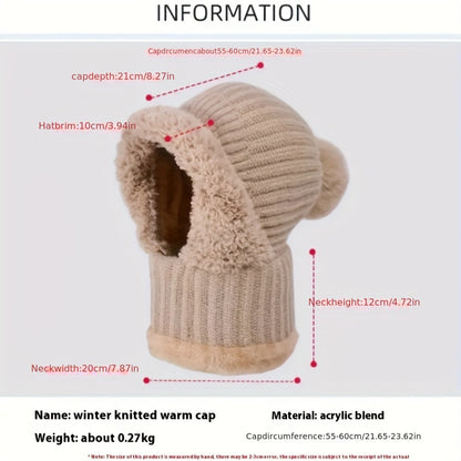 Knitted Hat For Women In Autumn And Winter, Thickened With Fleece, Cold Resistant Hat, Scarf Mask, One-piece Warm Hat, Outdoor Cycling Hat